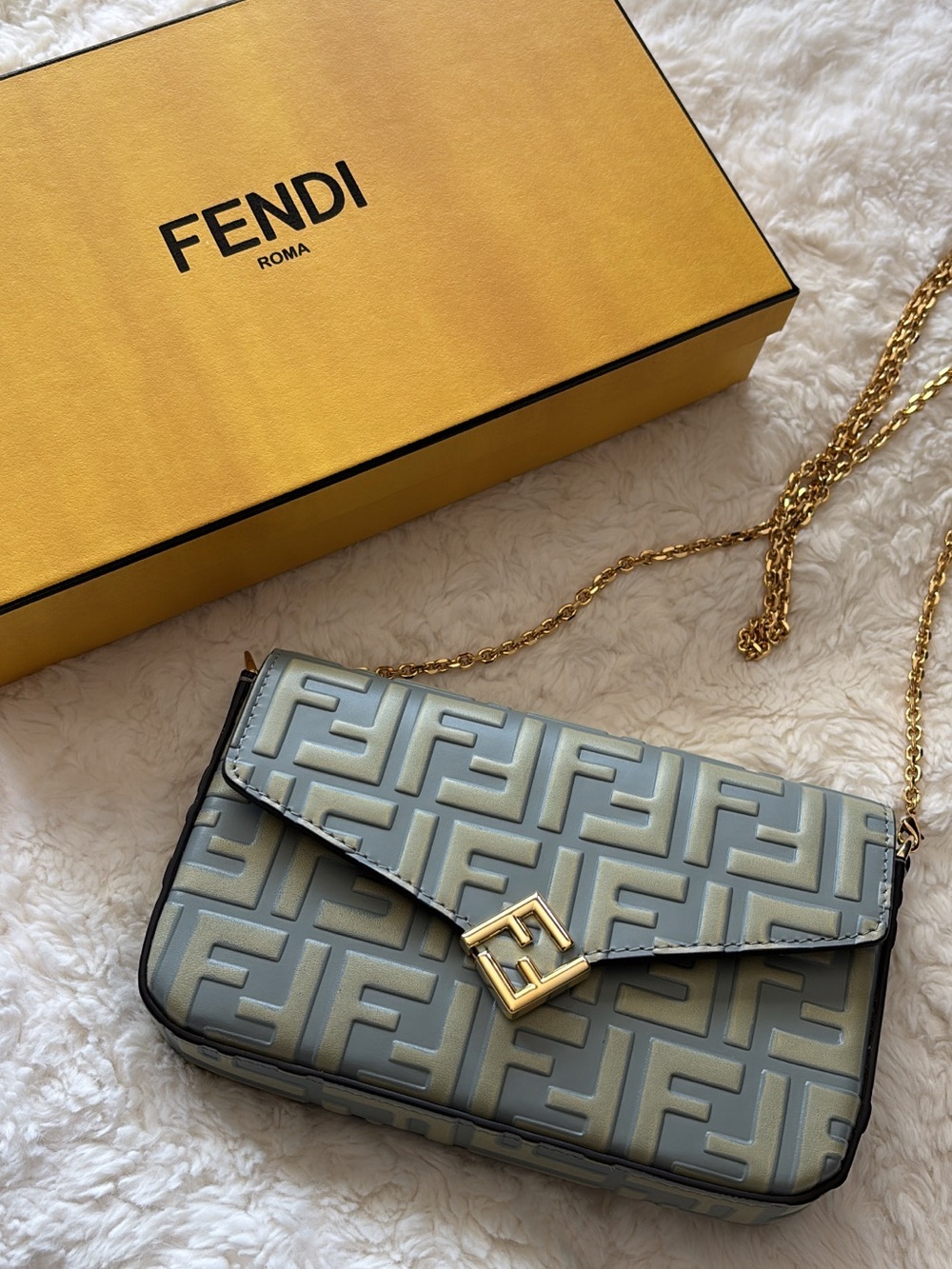 Fendi Green FF diamonds Chain Shoulder Bag
